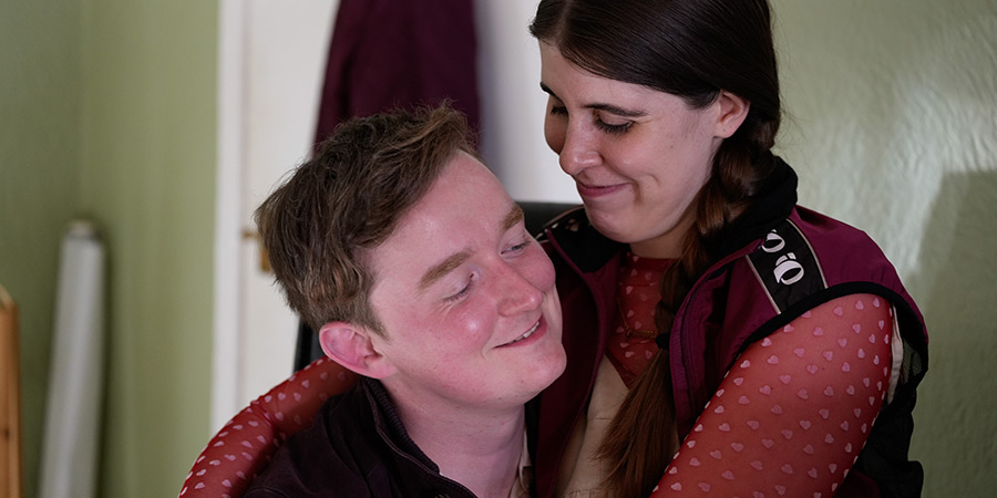 Funboys. Image shows left to right: Callum Brown (Ryan Dylan), Gemma Wilton (Ele McKenzie) Funboys. Image shows left to right: Callum Brown (Ryan Dylan), Gemma Wilton (Ele McKenzie)
