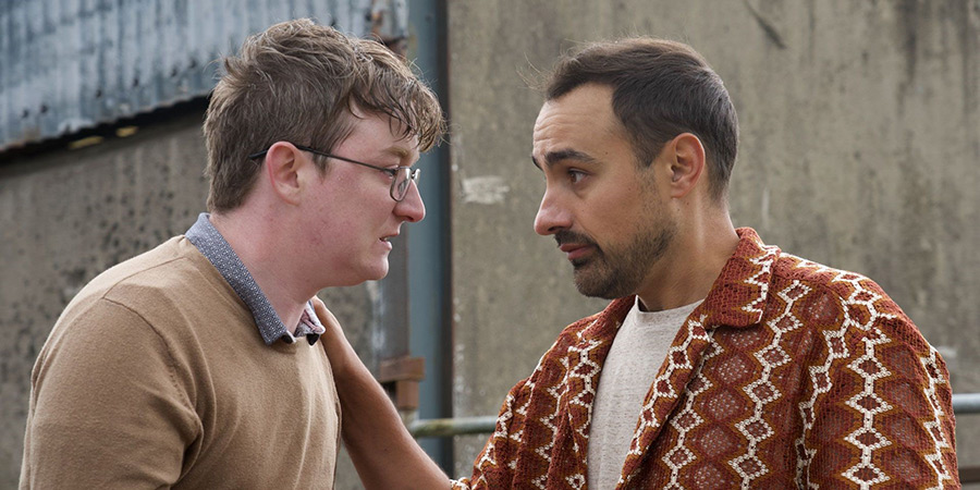 Funboys. Image shows left to right: Callum Brown (Ryan Dylan), David Wilton (Jamie Demetriou)