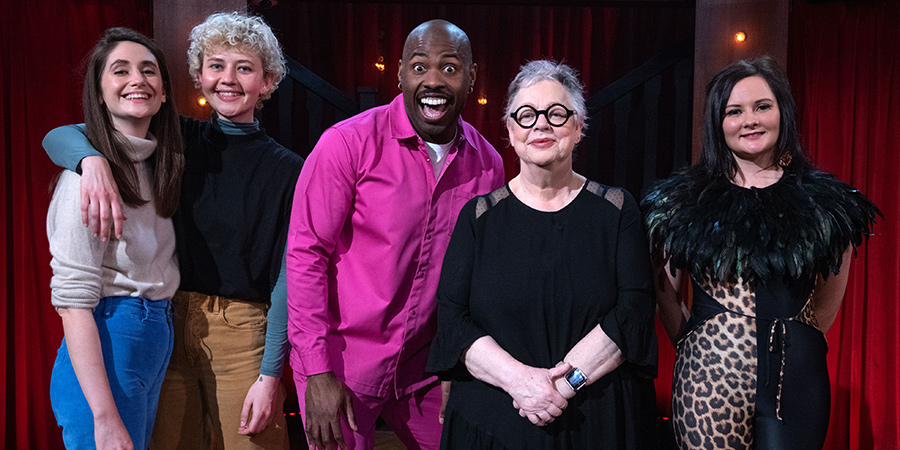 Funny Festival Live. Image shows from L to R: Britney, Darren Harriott, Jo Brand, Rachel Fairburn. Copyright: Phil McIntyre Entertainment