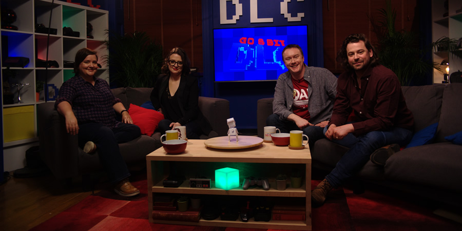 Go 8 Bit DLC. Image shows from L to R: Susan Calman, Ellie Gibson, Steve McNeil, Sam Pamphilon. Copyright: DLT Entertainment Ltd.