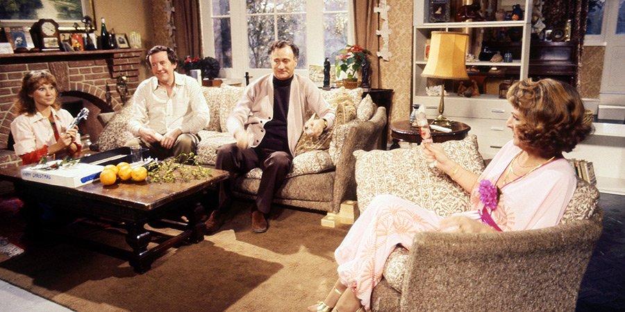 The Good Life. Image shows left to right: Barbara Good (Felicity Kendal), Tom Good (Richard Briers), Jerry Leadbetter (Paul Eddington), Margo Leadbetter (Penelope Keith)