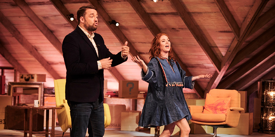 Guessable?. Image shows from L to R: Jason Manford, Angela Scanlon. Copyright: Tuesday's Child