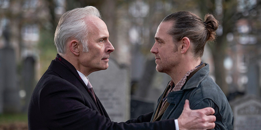 Guilt. Image shows left to right: Max McCall (Mark Bonnar), Jake McCall (Jamie Sives)