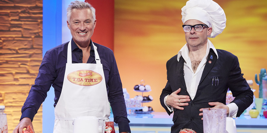 Harry Hill's Tea Time. Image shows from L to R: Martin Kemp, Harry Hill. Copyright: Nit TV