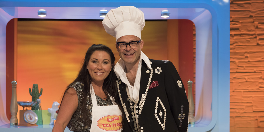 Harry Hill's Tea Time. Image shows from L to R: Jessie Wallace, Harry Hill. Copyright: Nit TV