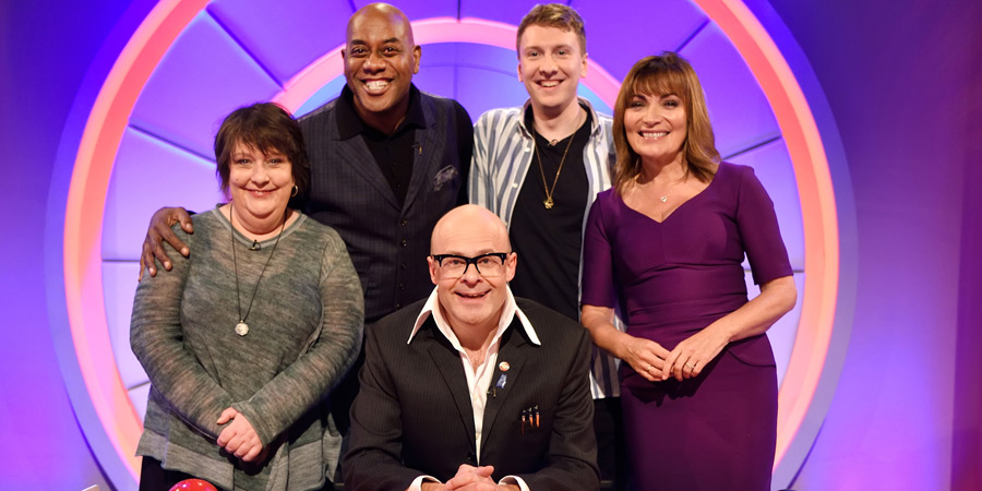 Harry Hill's Alien Fun Capsule. Image shows from L to R: Kathy Burke, Ainsley Harriott, Harry Hill, Joe Lycett, Lorraine Kelly. Copyright: Nit TV