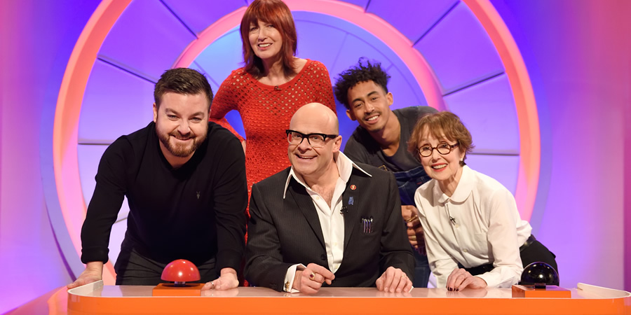 Harry Hill's Alien Fun Capsule. Image shows from L to R: Alex Brooker, Janet Street-Porter, Harry Hill, Jordan Stephens, Una Stubbs. Copyright: Nit TV