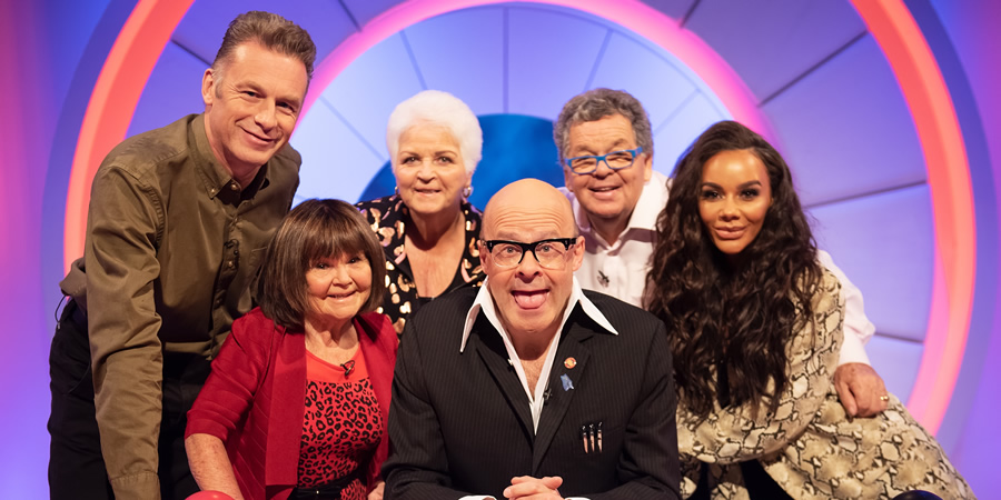 Harry Hill's Alien Fun Capsule. Image shows from L to R: Chris Packham, Janette Tough, Pam St. Clement, Harry Hill, Ian Tough, Chelsee Healey. Copyright: Nit TV