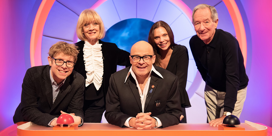 Harry Hill's Alien Fun Capsule. Image shows from L to R: Josh Widdicombe, Amanda Barrie, Harry Hill, Samantha Janus, Michael Buerk. Copyright: Nit TV