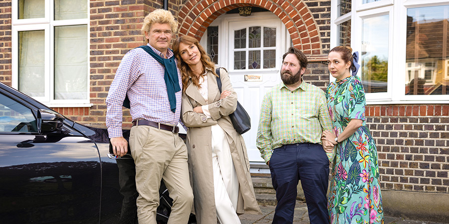 Here We Go. Image shows left to right: Boyd (Simon Farnaby), Penny (Dolly Wells), Paul (Jim Howick), Rachel (Katherine Parkinson)