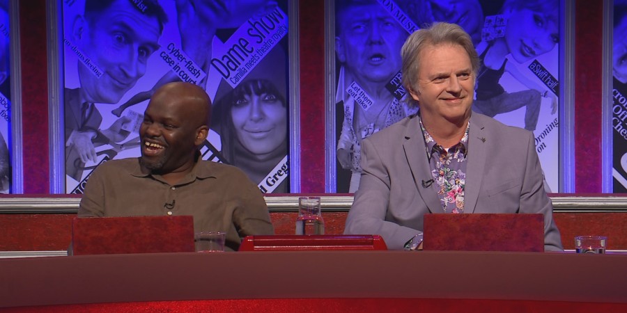 Have I Got News For You. Image shows left to right: Daliso Chaponda, Paul Merton. Credit: Hat Trick Productions