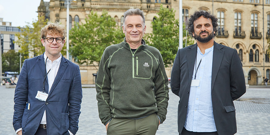 Hold The Front Page. Image shows left to right: Josh Widdicombe, Chris Packham, Nish Kumar