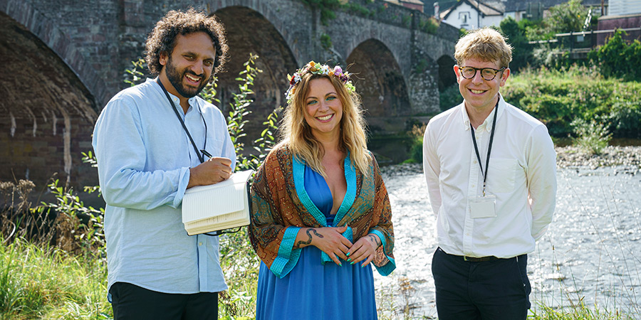 Hold The Front Page. Image shows left to right: Nish Kumar, Charlotte Church, Josh Widdicombe