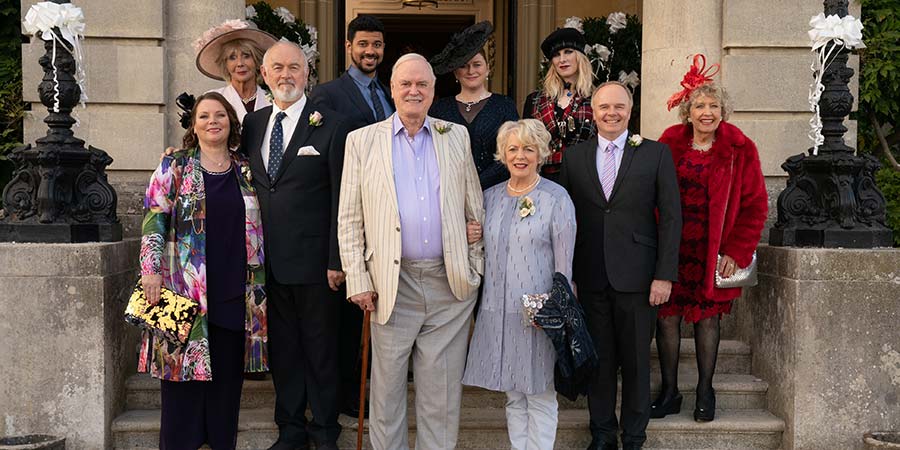 Hold The Sunset. Image shows from L to R: Sandra (Joanna Scanlan), Joan (Sue Johnston), Jack Dugdale (Peter Egan), Terry Baxter (Robert Gilbert), Phil (John Cleese), Wendy Stevens (Rosie Cavaliero), Edith (Alison Steadman), Georgie (Shauna MacDonald), Roger (Jason Watkins), Queenie Gale (Anne Reid)