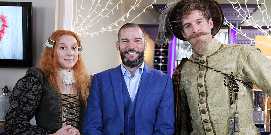 Horrible Histories. Image shows from L to R: Louise Ford, Fred Sirieix, Tom Stourton. Copyright: Lion Television