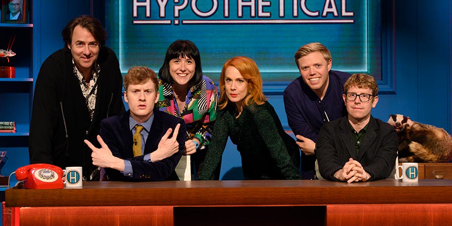 Hypothetical. Image shows from L to R: Jonathan Ross, James Acaster, Maisie Adam, Sara Barron, Rob Beckett, Josh Widdicombe. Copyright: Hat Trick Productions