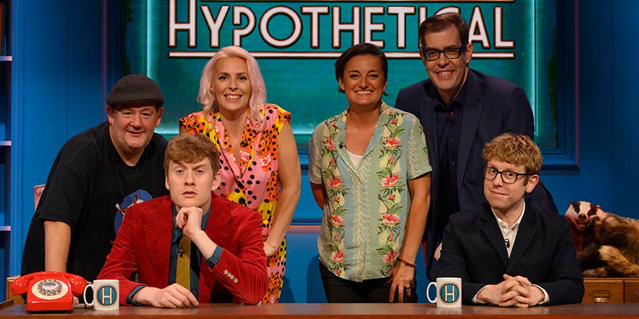 Hypothetical. Image shows from L to R: Johnny Vegas, James Acaster, Sara Pascoe, Zoe Lyons, Richard Osman, Josh Widdicombe. Copyright: Hat Trick Productions