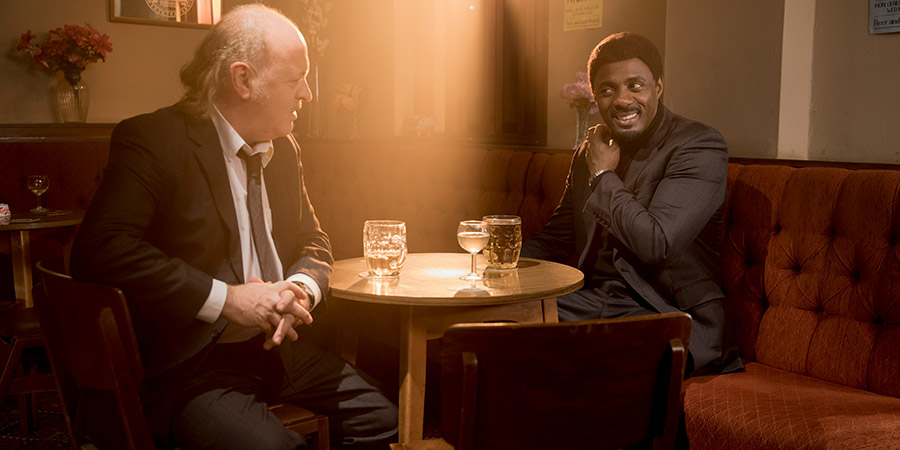 In The Long Run. Image shows from L to R: Bagpipes (Bill Bailey), Walter (Idris Elba). Copyright: Sprout Pictures