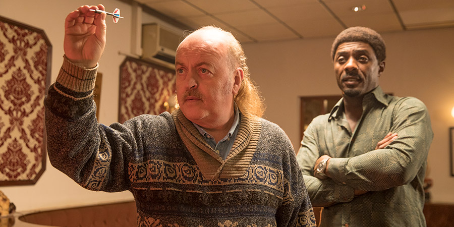 In The Long Run. Image shows from L to R: Bagpipes (Bill Bailey), Walter (Idris Elba)