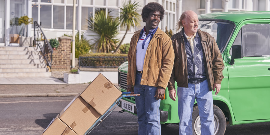 In The Long Run. Image shows from L to R: Walter (Idris Elba), Bagpipes (Bill Bailey)