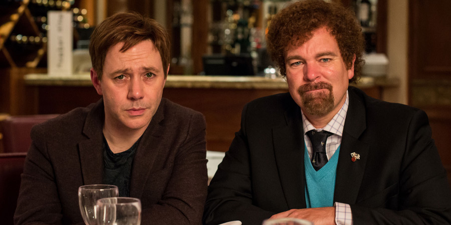 Inside No. 9. Image shows from L to R: Archie (Reece Shearsmith), Malcolm (Steve Pemberton). Copyright: BBC