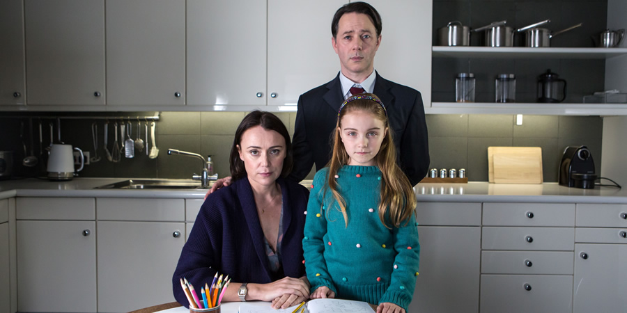 Inside No. 9. Image shows from L to R: Louise (Keeley Hawes), David (Reece Shearsmith), Sally (Rosa Strudwick). Copyright: BBC