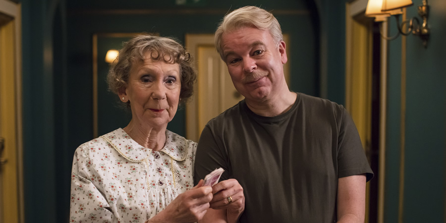 Inside No. 9. Image shows from L to R: Alice (Marcia Warren), Robert (Steve Pemberton). Copyright: BBC