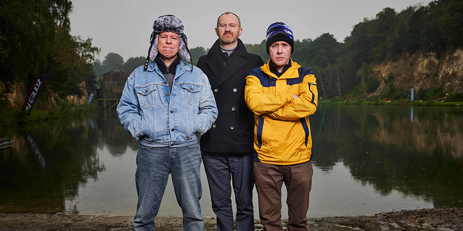 Inside No. 9. Image shows from L to R: Darren (Steve Pemberton), Callum (Mark Gatiss), Lawrence (Reece Shearsmith)