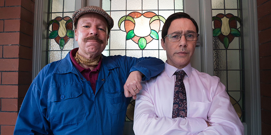 Inside No. 9. Image shows left to right: Barry Styles (Steve Pemberton), Gareth Beckman (Reece Shearsmith)