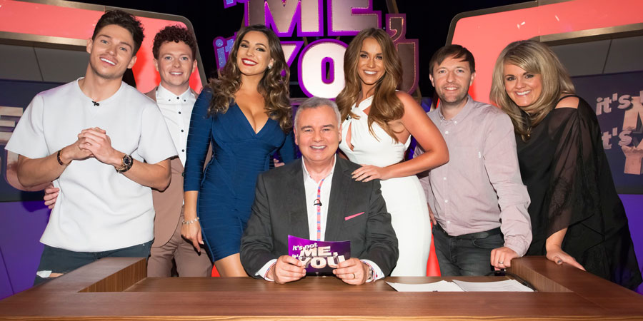 It's Not Me, It's You. Image shows from L to R: Joey Essex, Stephen Bailey, Kelly Brook, Eamonn Holmes, Vicky Pattison, Andrew Maxwell, Sally Lindsay
