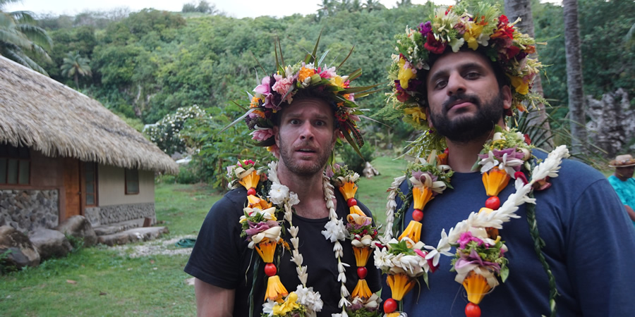 Joel & Nish Vs The World. Image shows from L to R: Joel Dommett, Nish Kumar. Copyright: Rumpus Media