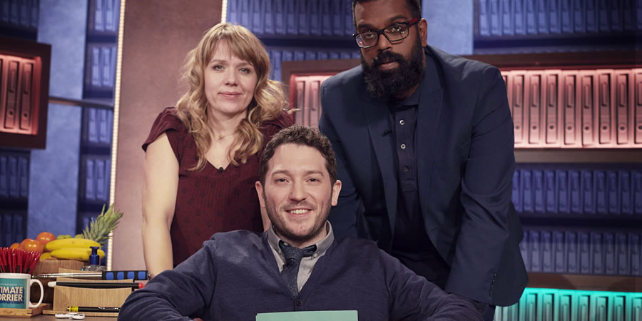 Jon Richardson: Ultimate Worrier. Image shows from L to R: Kerry Godliman, Jon Richardson, Romesh Ranganathan. Copyright: Talkback