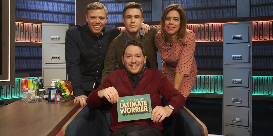 Jon Richardson: Ultimate Worrier. Image shows from L to R: Rob Beckett, Ed Gamble, Jon Richardson, Lou Sanders. Copyright: Talkback