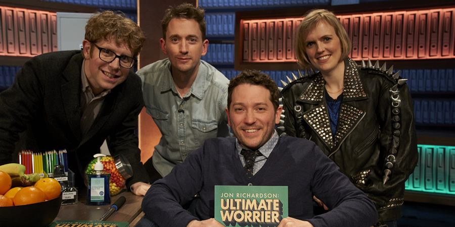 Jon Richardson: Ultimate Worrier. Image shows from L to R: Josh Widdicombe, John Robins, Jon Richardson, Holly Walsh. Copyright: Talkback