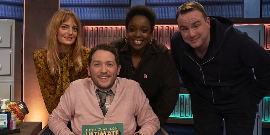 Jon Richardson: Ultimate Worrier. Image shows from L to R: Morgana Robinson, Jon Richardson, Lolly Adefope, Matt Forde. Copyright: Talkback