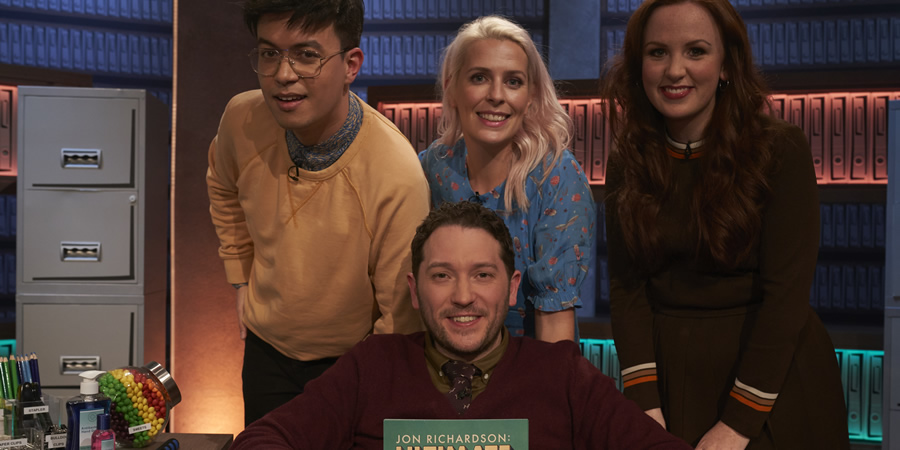 Jon Richardson: Ultimate Worrier. Image shows from L to R: Phil Wang, Jon Richardson, Sara Pascoe, Catherine Bohart. Copyright: Talkback