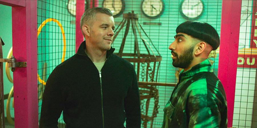 Juice. Image shows left to right: Guy (Russell Tovey), Jamma (Mawaan Rizwan)