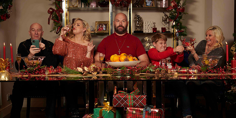 King Gary. Image shows from L to R: Big Gary King (Simon Day), Terri King (Laura Checkley), Gary King (Tom Davis), Teddy King (Riley Burgin), Denise King (Camille Coduri). Copyright: Shiny Button Productions