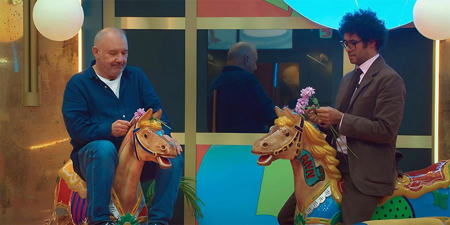 Last One Laughing UK. Image shows left to right: Bob Mortimer, Richard Ayoade