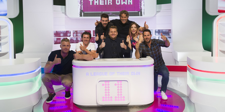 A League Of Their Own. Image shows from L to R: Andrew Flintoff, Joey Barton, Jack Whitehall, James Corden, John Bishop, Katherine Ryan, Jamie Redknapp. Copyright: CPL Productions