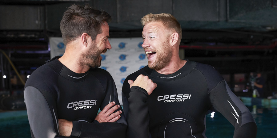 A League Of Their Own. Image shows from L to R: Jamie Redknapp, Andrew Flintoff. Copyright: CPL Productions