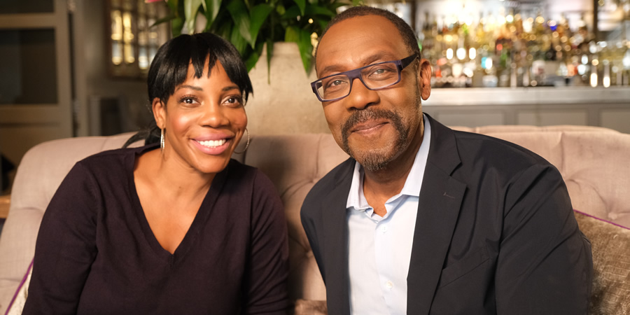 Lenny Henry's Race Through Comedy. Image shows from L to R: Jocelyn Jee Esien, Lenny Henry. Copyright: Douglas Road