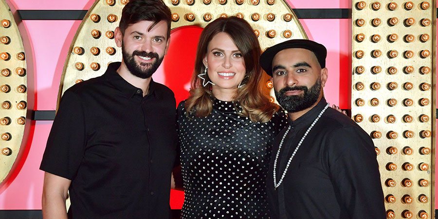 Live At The Apollo. Image shows from L to R: Fin Taylor, Ellie Taylor, Tez Ilyas. Copyright: Open Mike Productions