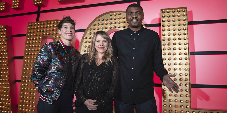 Live At The Apollo. Image shows from L to R: Suzi Ruffell, Kerry Godliman, Loyiso Gola. Copyright: Open Mike Productions