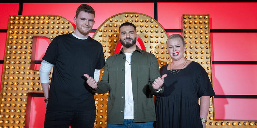 Live At The Apollo. Image shows left to right: Liam Farrelly, Kae Kurd, Laura Smyth