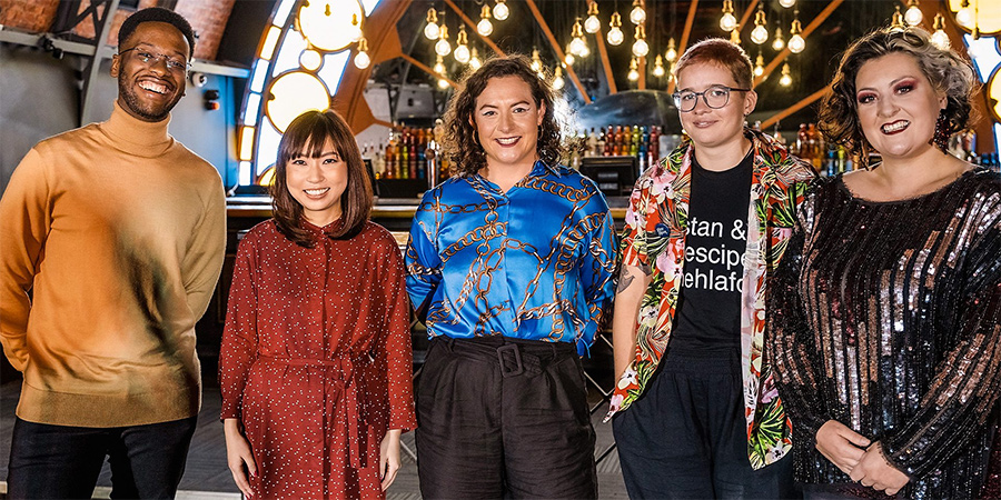 Live From Aberystwyth Pier. Image shows from L to R: Tadiwa Mahlunge, Yuriko Kotani, Jessica Fostekew, Cerys Bradley, Kiri Pritchard-McLean