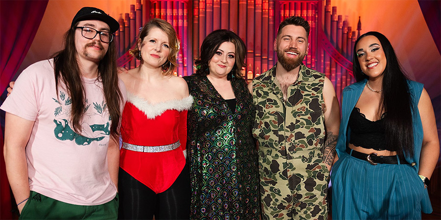 Live From Merthyr Tydfil. Image shows left to right: Paul Hilleard, Esyllt Sears, Kiri Pritchard-McLean, Morgan Rees, Mel Owen Live From Merthyr Tydfil. Image shows left to right: Paul Hilleard, Esyllt Sears, Kiri Pritchard-McLean, Morgan Rees, Mel Owen