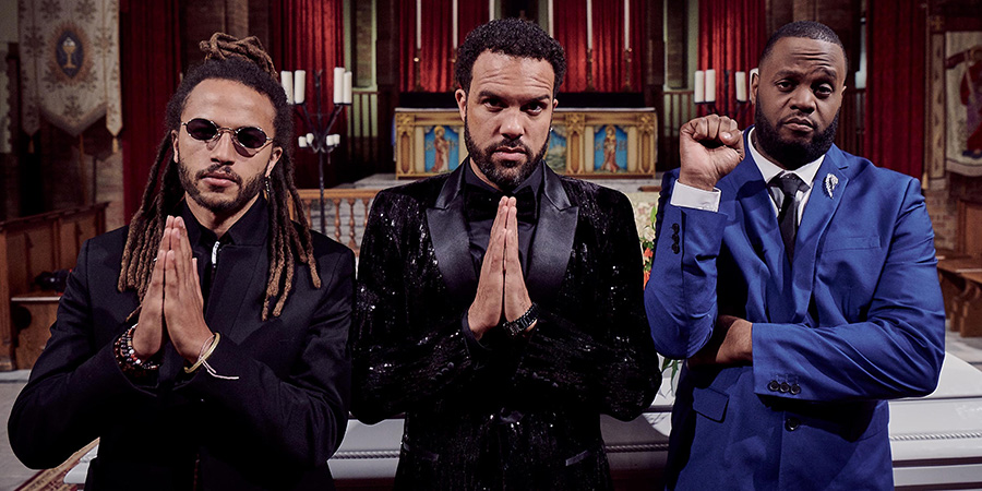 Maxxx. Image shows from L to R: Rico (Luti Fagbenle), Maxxx (O-T Fagbenle), Lucky (Javone Prince)