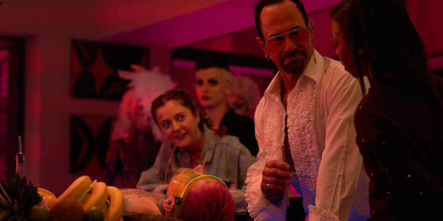 Maxxx. Image shows from L to R: Rose (Helen Monks), Don Wild (Christopher Meloni), Tamzin (Pippa Bennett-Warner)