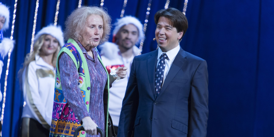 Michael McIntyre's Big Show. Image shows from L to R: Nan (Catherine Tate), Michael McIntyre. Copyright: Hungry McBear